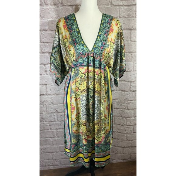 Sundance Dresses & Skirts - Sundance Bella Verona Dress Small Printed Kimono Sleeve Midi Caftan Satin 040